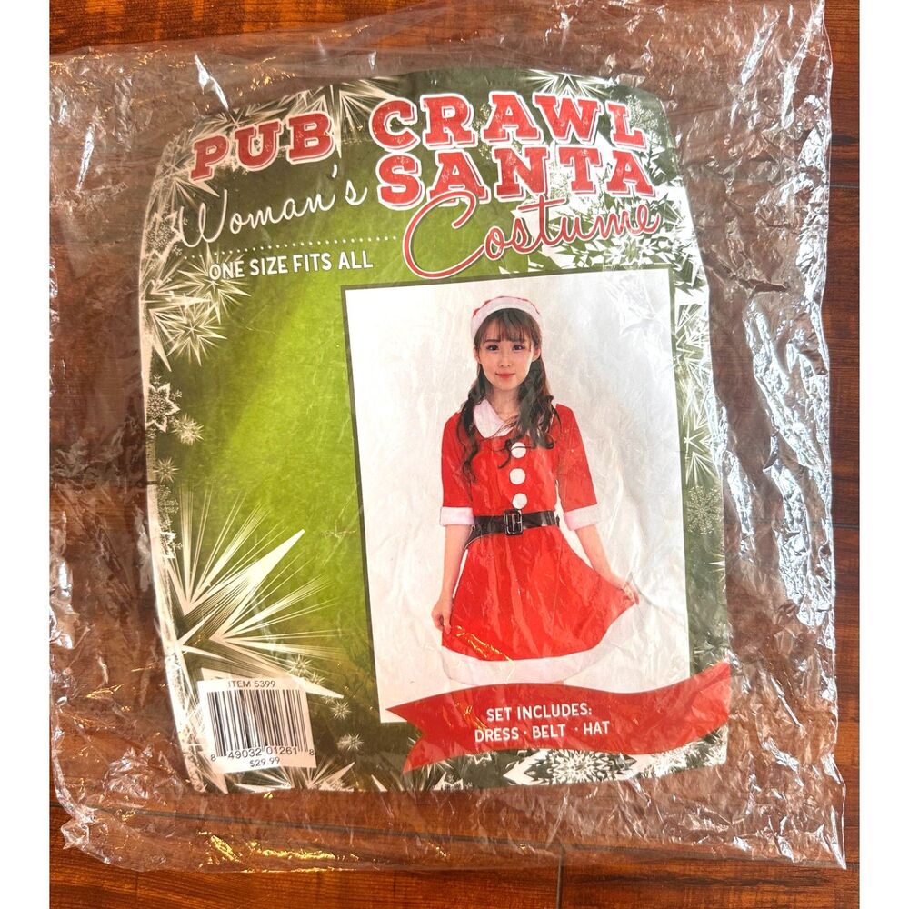 PUB Crawl Women's Santa Festive red Velvet White Faux Fur Costume One Size (S/M)